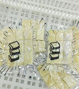 Frozen tofu with liquid nitrogen